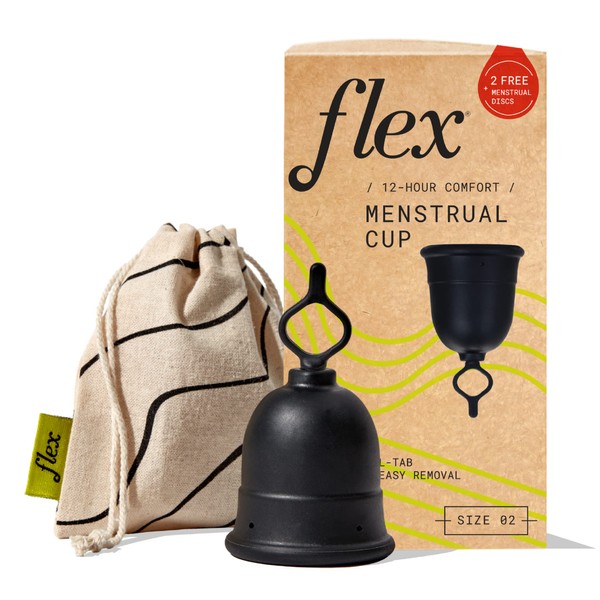 Flex Cup Starter Kit (Full Fit - Size 02) | Reusable Menstrual Cup + 2 Free Menstrual Discs | Pull-Tab for Easy Removal | Tampon + Pad Alternative | Lasts up to 10 Years | Capacity of 3 Super Tampons