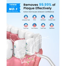 VIMMK Water Flosser, Cordless Water Dental Flosser, 9 Jet Tips 5 Modes 300ML IPX7 Waterproof, Portable Rechargeable Oral Irrigator for Home Travel - Gums, Orthodontic, Braces Care - Black