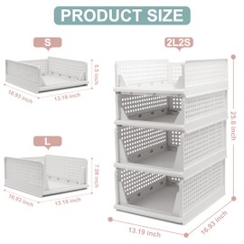 Goderewild Stackable Foldable Storage Baskets, Folding Storage Bins, Closet Organizers and Plastic Drawer Shelf Storage Container for Wardrobe, Cupboard, Kitchen, Bathroom, Office (White, 2L2S)