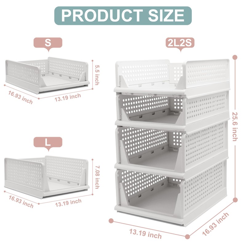 Goderewild Stackable Foldable Storage Baskets, Folding Storage Bins, Closet Organizers