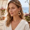 4 Pairs Handmade Raffia Rattan Bohemian Round Drop Dangle Earrings