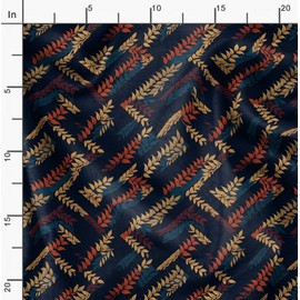 Soimoi Leaves Print - Blue, Canvas Fabric Material - 56 Inch Wide, 1 Meter, Unstitched Fabric For Upholstery, Bags, Workwear And Outdoor Gear.