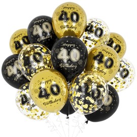 Unisun 40th Birthday Balloons for Men Women, 40th Birthday Decorations for Boy, Black Gold 40 Anniversary Balloons Decor for Birthday Party Supplies