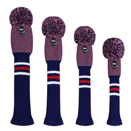 Scott Edward Knitted Golf Headgear, 4 Pieces, Handmade, Suitable for Drivers and Fairway Woods, with a Long Neck Pom Pom Golf Club Headgear Set