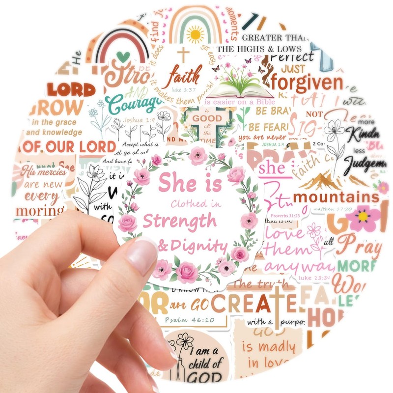 Christian Bible Stickers, 50PCS Pink Boho Scripture Art for Women