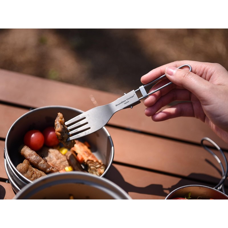 Boundless Voyage Ti1025T Titanium Fork Preparing Spoon, Foldable, Ultra Lightweight,