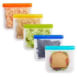 (re) zip 5-pack Reusable Sandwich Lunch Food Storage Bags | BPA-Free, Food Grade, Leakproof, Freezer Safe, Dishwasher Safe, Travel Friendly | Multicolor for Easy Organization