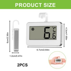 Digital Fridge Thermometer, 2 Pcs Mini Waterproof Freezer Thermometer Monitors with Read LCD Display & Hanging Hook & Adjustable Stand for Refrigerator (Celsius/Fahrenheit Switchable)