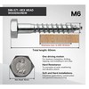 DOJA Barcelona Hexagon Wood Screws Assorted Screws Pack 50-6 x