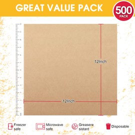 500 Pack Grease Resistant Deli Paper Sheets Grease Proof Liners 12 x 12 Inch Paper Food Trays Sandwich Wrapping Paper Disposable Serving Trays for BBQ, Picnic, Party, Restaurant (Brown)