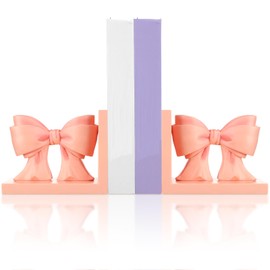 Wovnet 2 Pcs Pink Bow Bookends Coquette Home Decor Cute Sculpture Book Ends Resin Pink Bookends Shelves Bow Nursery Decoration for Bedroom Home Office Nursery Decor Birthday Gift