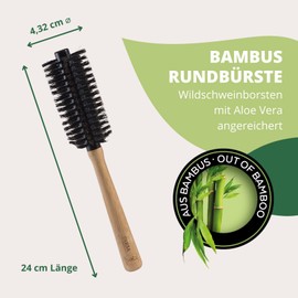 PARSA BEAUTY Professional Volume Round Brush (15 mm) - Hair Brush Made of FSC® Certified Bamboo - Wild Boar Bristles Enriched with Aloe Vera - Hair Brush without Pulling for Naturally Beautiful Hair