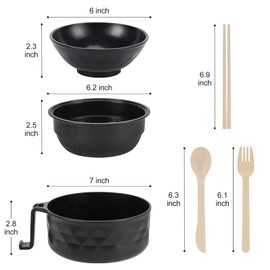 RORBAM Microwave Ramen Cooker,Ramen Bowl Set,Microwave Noodle Bowl,Ramen Bowl With Chopsticks and Spoon, College Dorm Room Essentials for Girls for Boys, Apartment Essentials, BPA-Free. (black) …