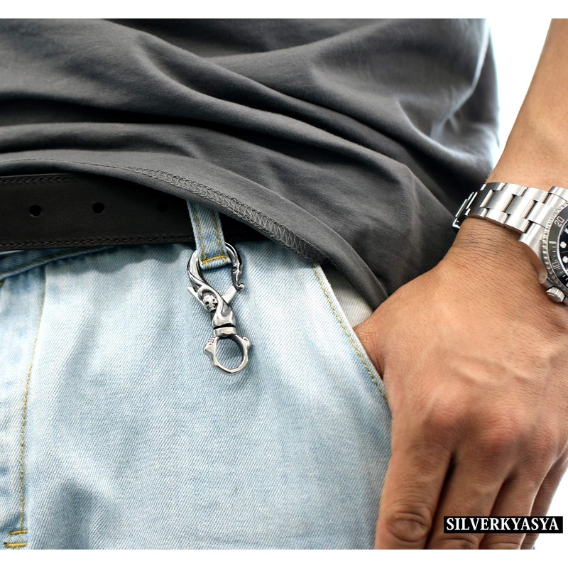 Silver KYASYA Stainless Steel Key Chain Clip Key Chain Skull