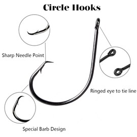 AGOOL Circle Hooks Saltwater Fishing Hook in-line Straight Eye Circle Hook High Carbon Steel Chemically Sharpened Barbed Point Octopus Hook Wire Hooks Size: 1/0-9/0, 50/150pcs