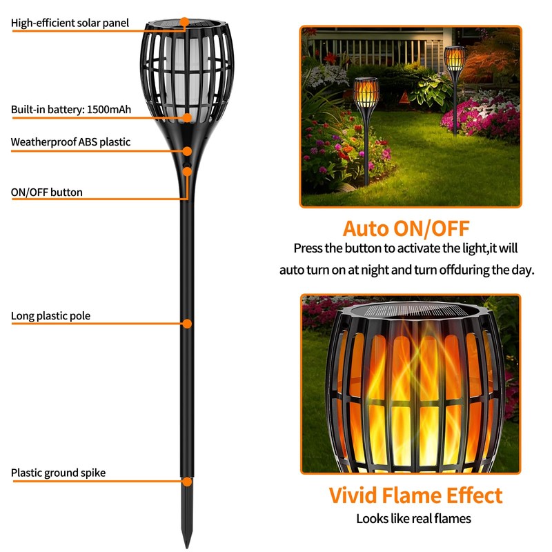Solar Larger Torch Lights, 43" Solar Torch Lights Outdoor Flickering