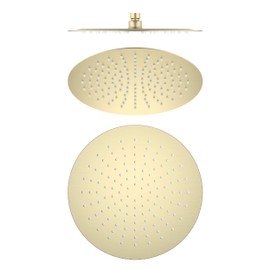 KIBI Circular 12 Inch Ultra Thin Metal Rainfall Shower Head | Universal Wall and Ceiling Mount Overhead Rain Showerhead with 1.75 GPM (Brushed Gold) (SH1201)