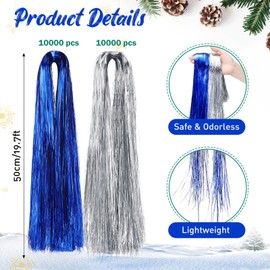 Lyrow 20000 Strands 20" Christmas Tinsel Icicle Strand Garlands Iridescent Xmas Tree Tinsel Strands Christmas Tree Decoration Holiday Birthday Supplies(Gold, White)