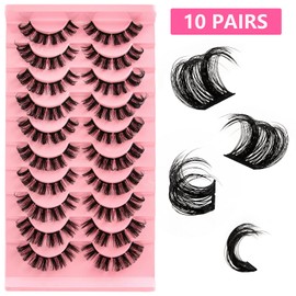 Cluster Lashes False Eyelashes Individual D Curl Russian Strip Lashes Fluffy Wispy DIY Eyelash Extension Natural Look Reusable lashes Handmade Thick Soft Dramatic Fake Eyelashes 10 Pairs (DD05-14)