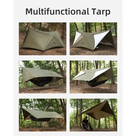 Travel Bird Ultralight Tarp, 14ft Hammock Rain Fly Lightweight Waterproof Camping Tent Tarp with Doors, Bushcraft Tarp Shelter for Backpacking Hiking Camping