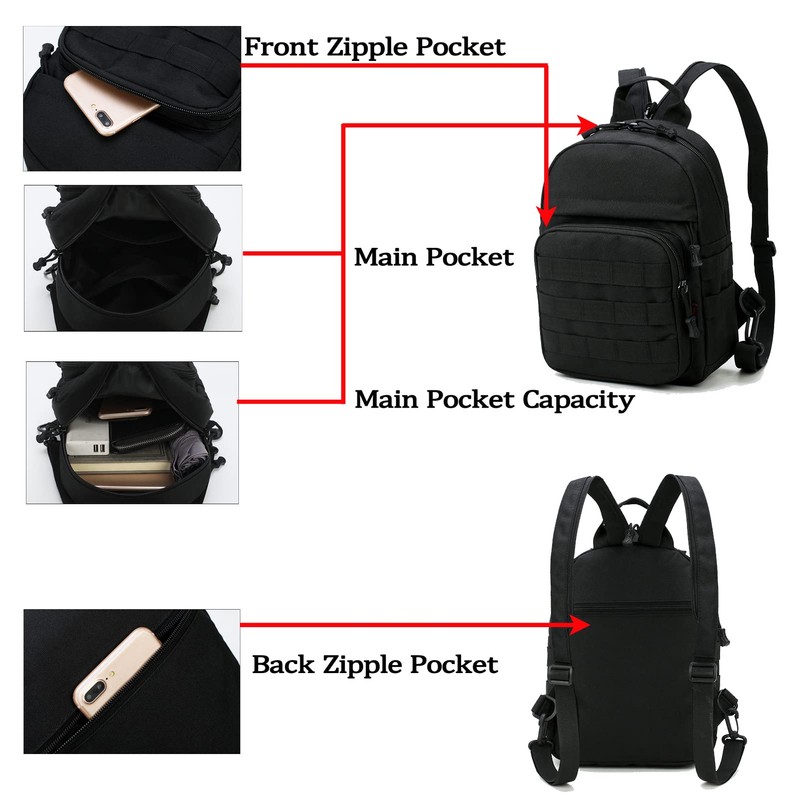Mini Tactical Backpack, 6L Small Sling Backpacks Shoulder Bag For