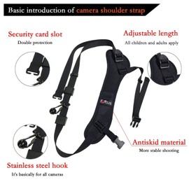 PUBAMALL Correa de Hombro para cámara, Correa Suave con liberación rápida y Correa de Seguridad para Canon, Nikon, Panasonic, Sony,Panasonic y Canon Camera SLR DSLR (Negro)