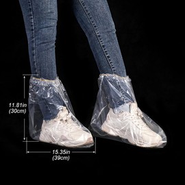 Disposable PE Waterproof Shoe Covers, Thickened Non-Slip Rain Boot Covers Wear-Resistant Plastic Overshoes for Men and Women for Outdoor and Indoors, 10 Pairs (Transparent, 11.8 x 15.4 inches)