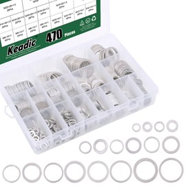 Keadic 470Pcs 18 Metric Sizes Automotive Washer Assortment Aluminum - M6 M8 M10 M12 M14 M16 M18 M20 M22 M24 (Kit 13)