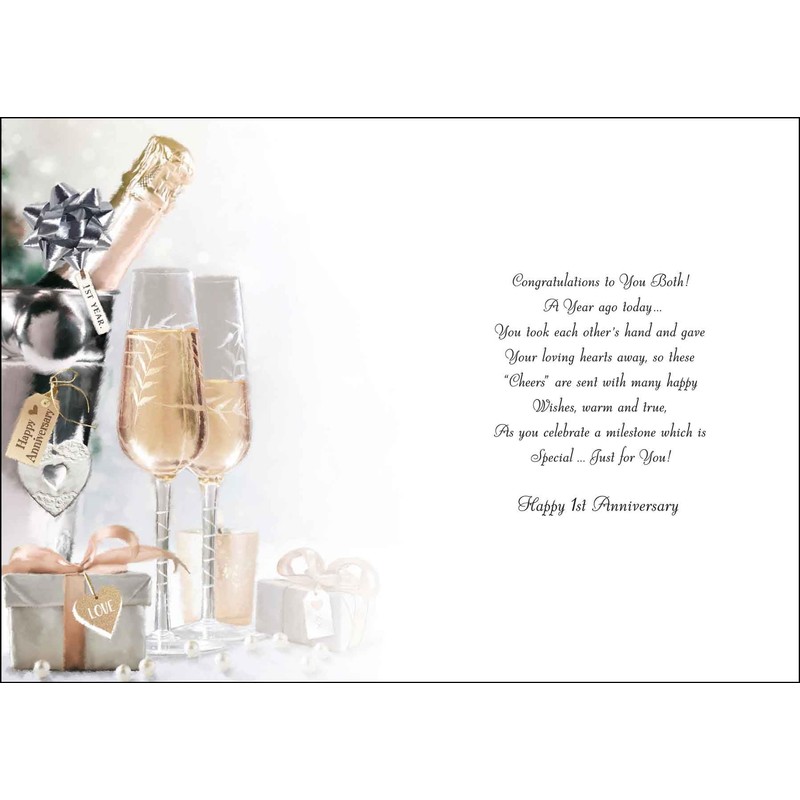 Jonny Javelin First 1st Wedding Anniversary Card - Champagne Glasses