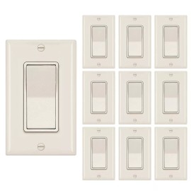Maxbright Decora Light Switch Ivory Single Pole Paddle Rocker UL ,15A 120V/277V,10 Pack