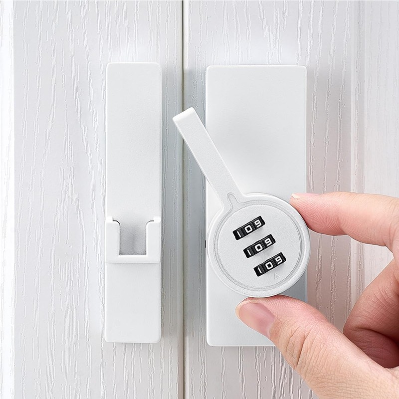 INIRET White 180 Degree Barn Door Lock,3 Digit Password Keyless,Mechanical