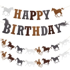 Gukasxi Horse Birthday Garland Banner, Felt Horse Birthday Party Decorations, Happy Birthday Banner, Horse Racing Decorations for Birthday Wedding Party, Children's Party Supplies