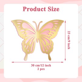 YIQXKOUY 24 Pieces 3D Large Butterfly Party Decoration Gold Pink Paper Butterfly Wall Decoration 2 Layer Giant Paper Butterfly Stickers for Birthday Baby Shower Nursery Bedroom Wedding Decor Cutouts