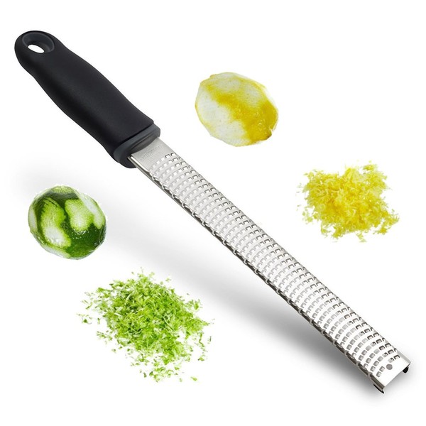 Zester – Rantizon Stainless Steel Citrus Lemon Zester, Stainless Steel Grater, Cheese Grate, Ginger Zester, Sharp Blade and Ergonomic Handle with Protective Cover, Free Cleaning Brush, Dishwasher Safe