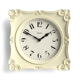 JONES CLOCKS® Rialto Wall Clock | Scroll Vintage Square Clock | 25 cm | Cream | Ideal for Living Room or Bedroom
