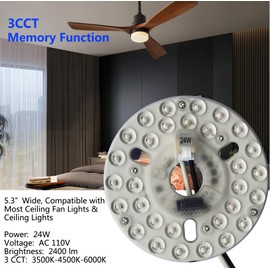 24W 5.3" LED Ceiling Fan Light Kit Replacement Board Panel with 3 Color Temperature Memory Function