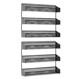 AULEDIO 2 Pack Spice Rack Organizer, 3 Tier Counter-top Stand or Wall Mounted Storage Rack Hanging Shelf for Kitchen Cabinet, Cupboard, Pantry Door Bathroom Shower Cosmetic (Black)