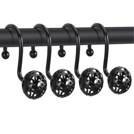 Actpe Shower Curtain Hooks Rustproof Metal Bathroom Curtains Hooks for Shower Rods Decorative Bath Curtains Hooks Rings Home Decor (Black)
