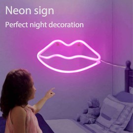 YouOKLight neon signs for wall decor,cute LED neon lips sign, lip shaped neon lights,USB and battery powered,light up signs for girls bedroom,christmas,birthday, wedding,party decoration,gifts.Pink.