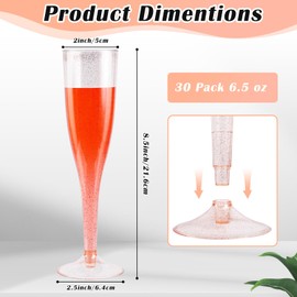 Xvvirnt 30 Pack Plastic Champagne Flutes,Rose Gold Glitter Plastic Champagne Glasses,6.5 OZ Champagne Flutes Disposable,Toasting Glasses for Wedding Mimosa Bar Party Supplies