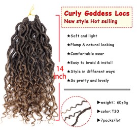 Beyond Beauty Goddess Locs Crochet Hair Pre Looped Curly Goddess Faux Locs Crochet Hair (7 Packs-14 Inches, T1B-30)
