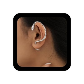 Inilbran Punk Snake Ear Cuff Earrings Silver Snake Cuff Wrap Crawler Earrings Vintage Snake Crawler Cartilage Earring Gothic Animal Stud Earrings Jewellery for Women and Girls, Silver