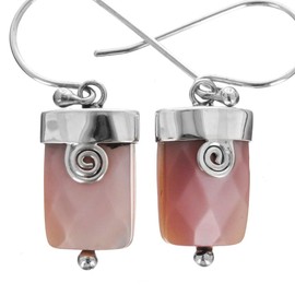 Pink Iridescent Mother Of Pearl Shell Filigree 925 Sterling Silver Earrings, 9/16"