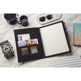 Atlas Designs- Eco Friendly Folio Cover Compatible with Rocketbook, Notebooks and Journals with Adjustable Pen Holder, Organizer Pockets, Business Card Holder Letter Size 8.5 X 11 Carbon Gray