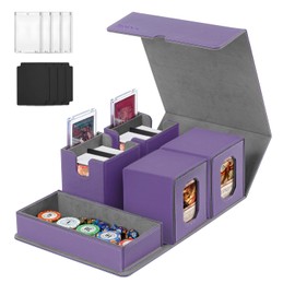 Trading Card Storage Box with Commander Display for MTG, TCG, Sports Cards, 5-in-1 Card Deck Box, Holds 450+ Double-Sleeved Cards, 4 Individual Deck Cases with Covers, Dice Tray & Magnetic Holders