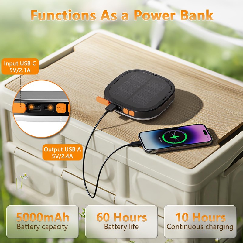 Solar Camping Lights, Solar Camping Lantern Rechargeable 5000mAh LED 5