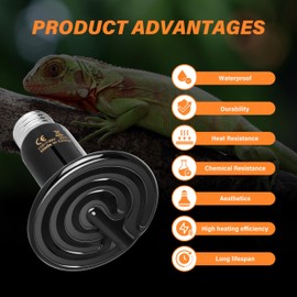 HealSmart Reptile Heat Lamp 75W 2-Pack Ceramic Heat Emitter, No Light Emitting Heat Bulbs for Amphibian Pet Brooder Coop Incubating Chicken, Lizard Bearded Dragon Turtle Snake Terrarium, Black