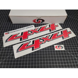4x4 Decals (2pk) Off Road Truck Bedside Accent Stickers Fits 2014-2025 Chevy Silverado 1500 2500 3500 (Gloss Red w/Gloss Black Outline)