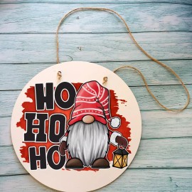 Handmade HO HO HO Christmas Gnome 12" Round Wood Handmade Unique Holiday Wall Decor
