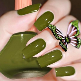 COSMOO Olive Green Nail Polish, 12ml Olive Quick Dry Nail Lacquer for Nail Art Varnish, 0.41 fl oz